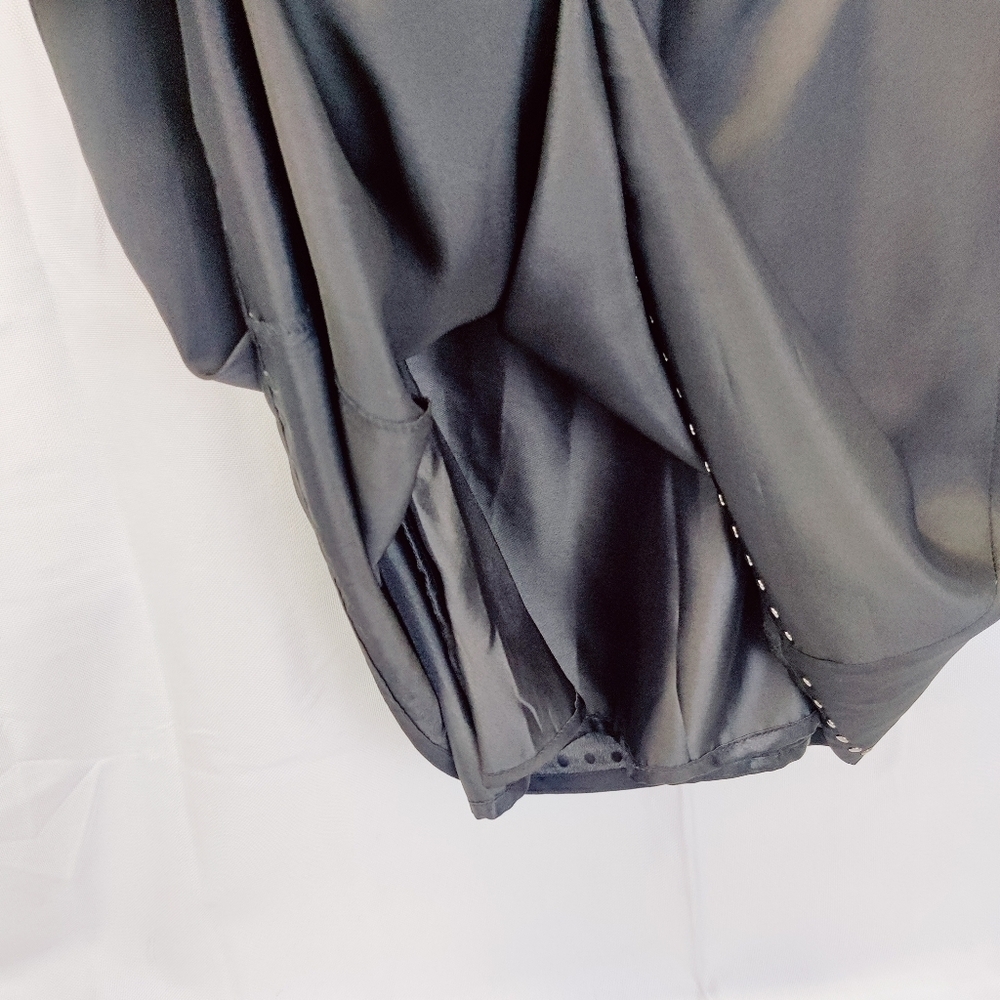 Staccato Black Silky Dress Cap Sleeve Above Knee Laced Tie Bow Collar Studs - Picture 9 of 16